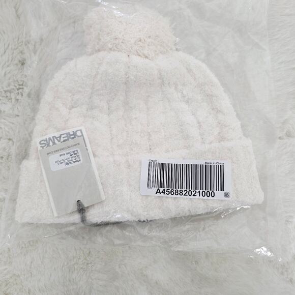 Barefoot Dreams CozyChic Cable Knit Beanie Hat Pom Pom Slouchy Cream NWT OS main image 2
